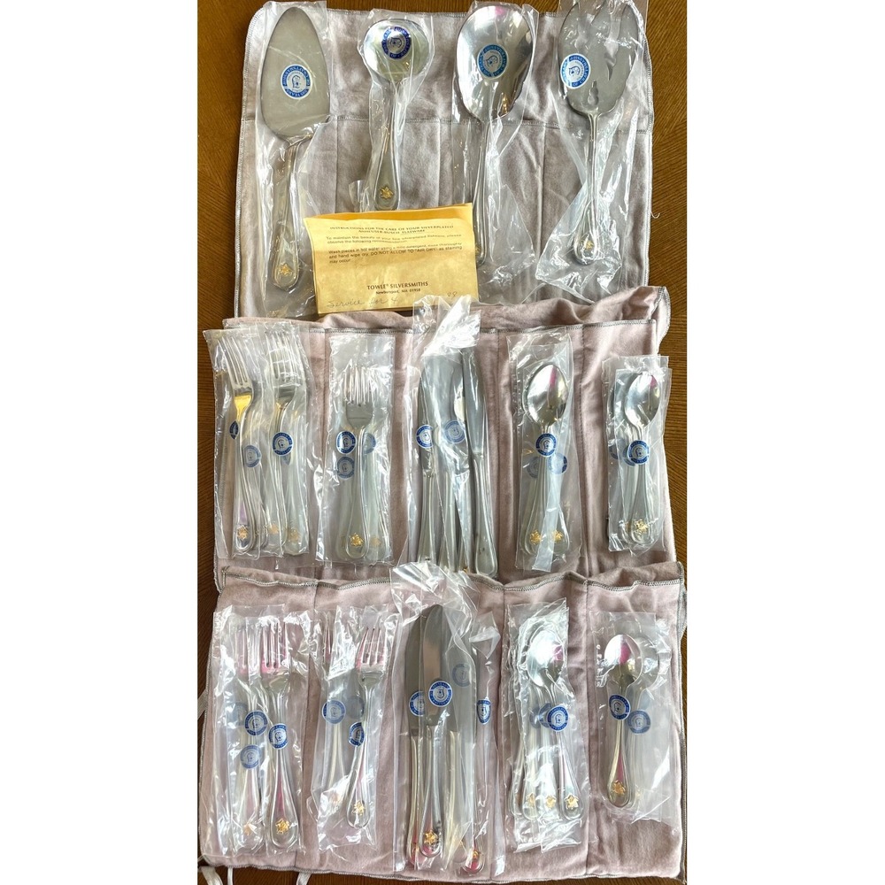 Towle Anheuser Busch Silverplate Flatware 5pc Service For 8 44pc NOS Sealed 80's